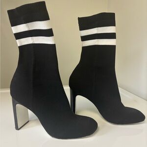 Rag & Bone Ellis Sock Knit Ankle Boots Black with White striped pattern